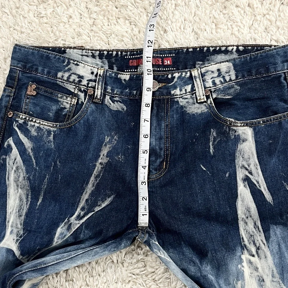 Grindhouse Jeans Dark Blue Acid Wash Relaxed Straight Moto Measures 38x32 **